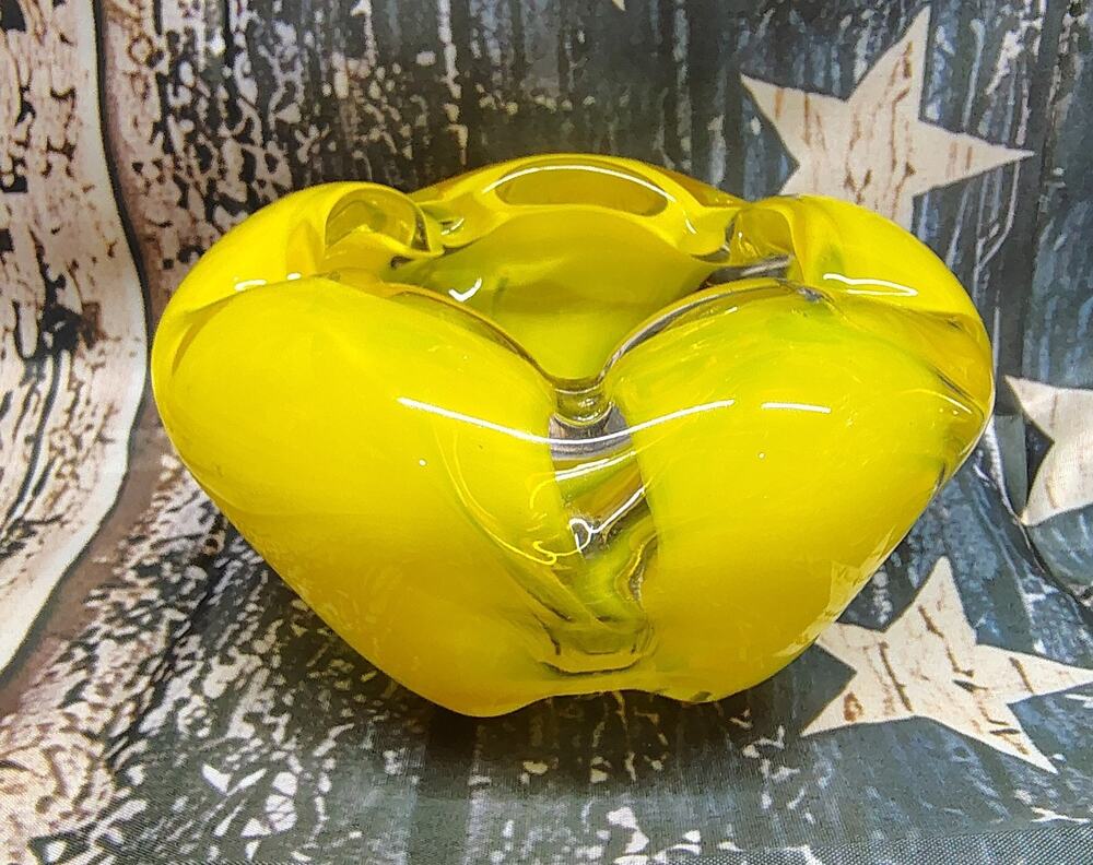 Murano Lemon Yellow Art Glass Ashtray Gorgeous Color
